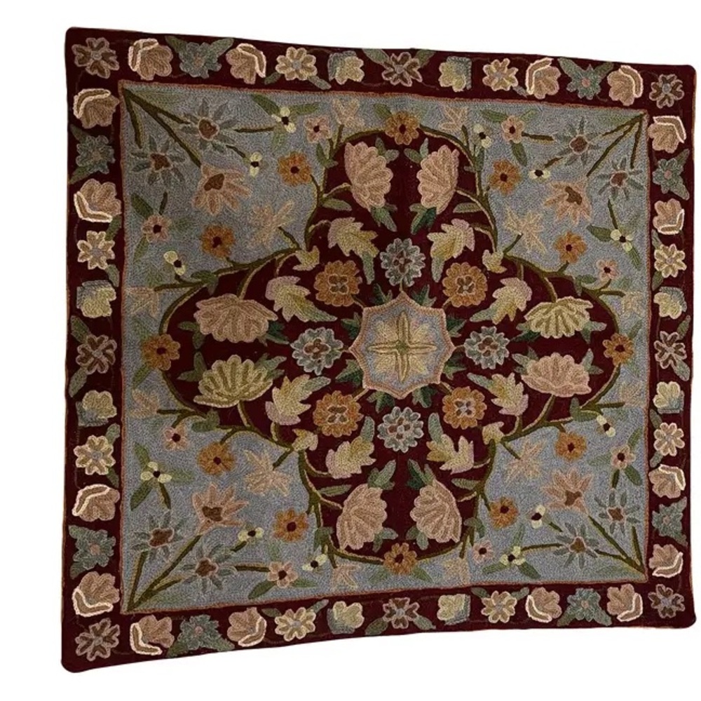 Vintage Floral Multicolor Embroidered 24 inch Square Pillow from Egypt